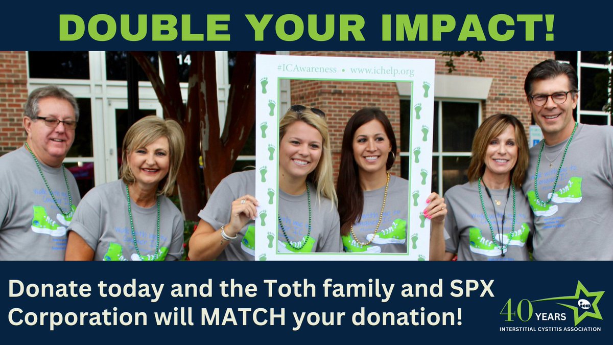 💚Help us reach our goal of raising $40,000 for our 40th Anniversary! With just a couple weeks left of IC Awareness Month, we need your support to get there.

💚 Donate today or set up a personal fundraising page at cutt.ly/ica40.

#InterstitialCystitis