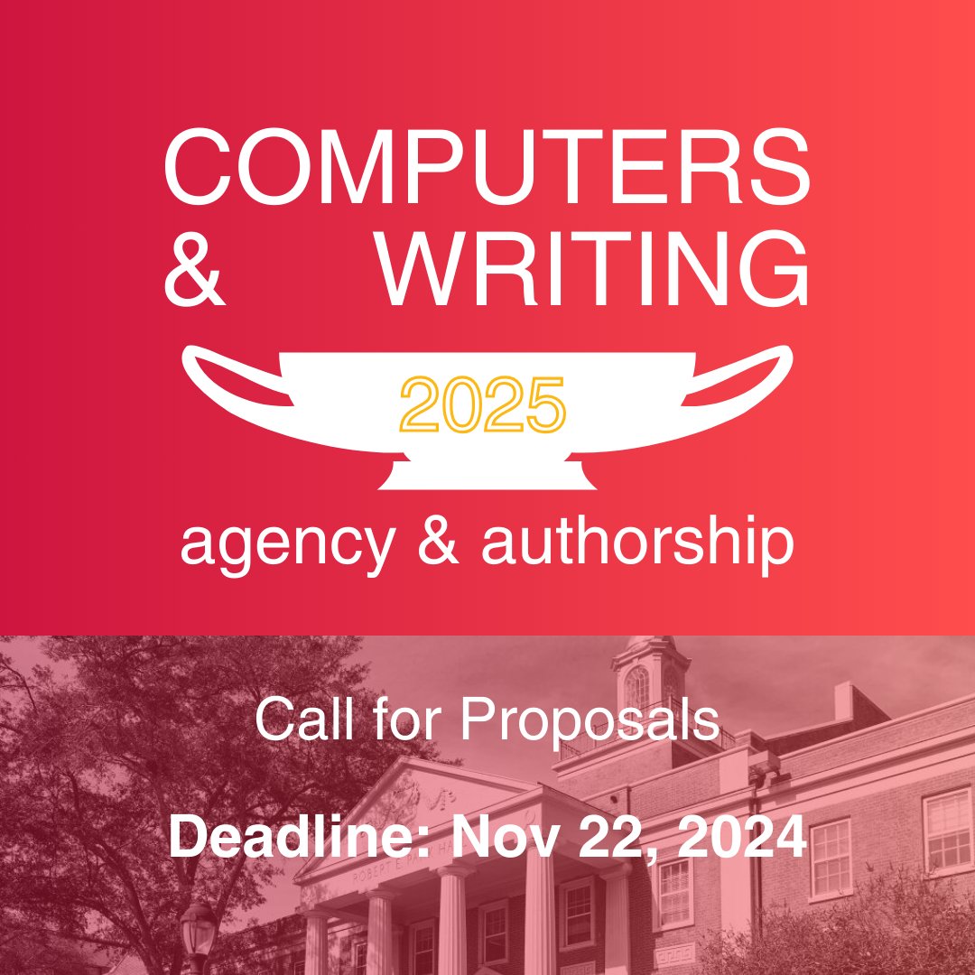 The time has come! The CFP for Computers &amp; Writing 2025, Agency &amp; Authorship, is now live! Deadline for submissions is November 22. We look forward to reading your proposals and seeing you in Athens!
engl.franklin.uga.edu/computers-and-…