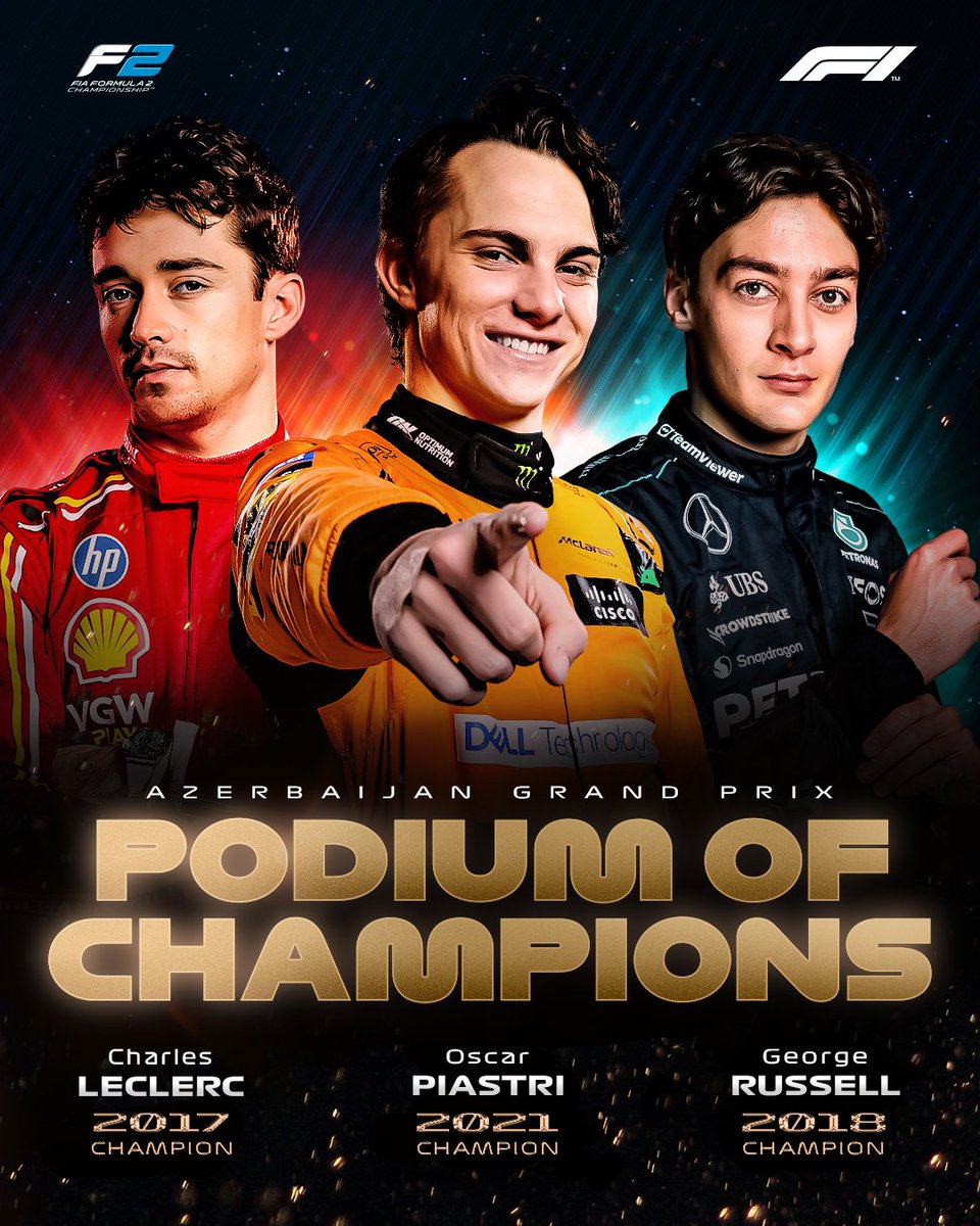 Formula2's tweet photo. What do the #AzerbaijanGP podium finishers all have in common? 🤔

Oscar, Charles, and George are all #F2 champions! 🏆✨ https://t.co/xqAdrzuOv2