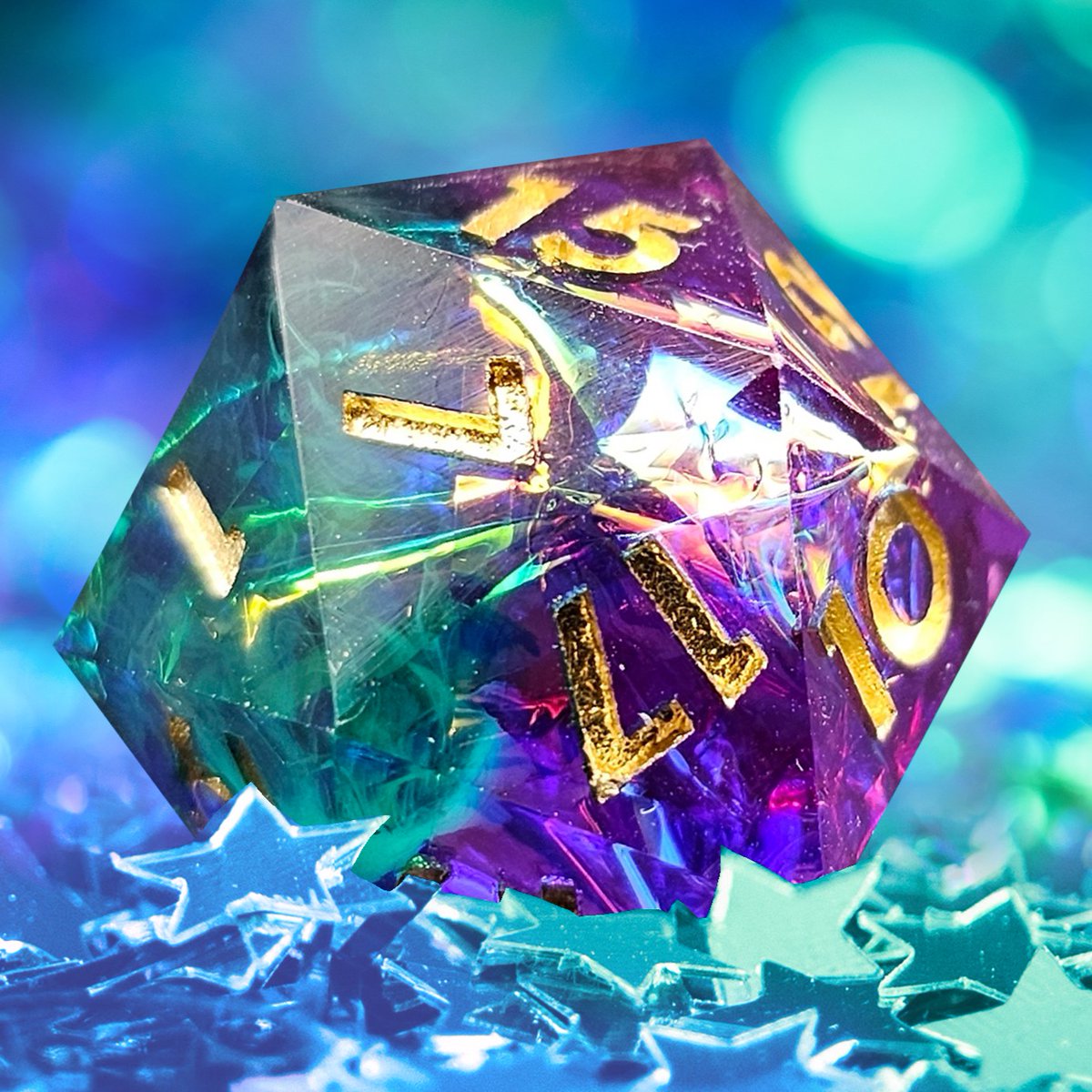 Glam shot of Regal✨

#dnd #dnd5e #dungeonsanddragons #ttrpg #dnddice #dice #aesthetic #RPG #rpggames #roleplayinggames #tabletopgames #polyhedraldice #rpgdice #dicelove #diceporn #dicemaking #resinart #handmadedice #tealdice #purpledice
