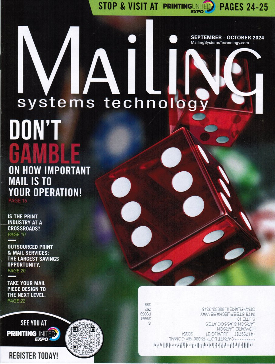 LarsonAssociate's tweet image. Today&apos;s Trade Magazine of the day is
Mailing Systems Technology
I read 1 Trade Magazine a day That is why you want us for your marketing
We read what you read to know what&apos;s important to you
#MailingSystemsTechnology #SmallBusinessExp #Design2Part #FabTech #IFT #PackExpo #KPhred