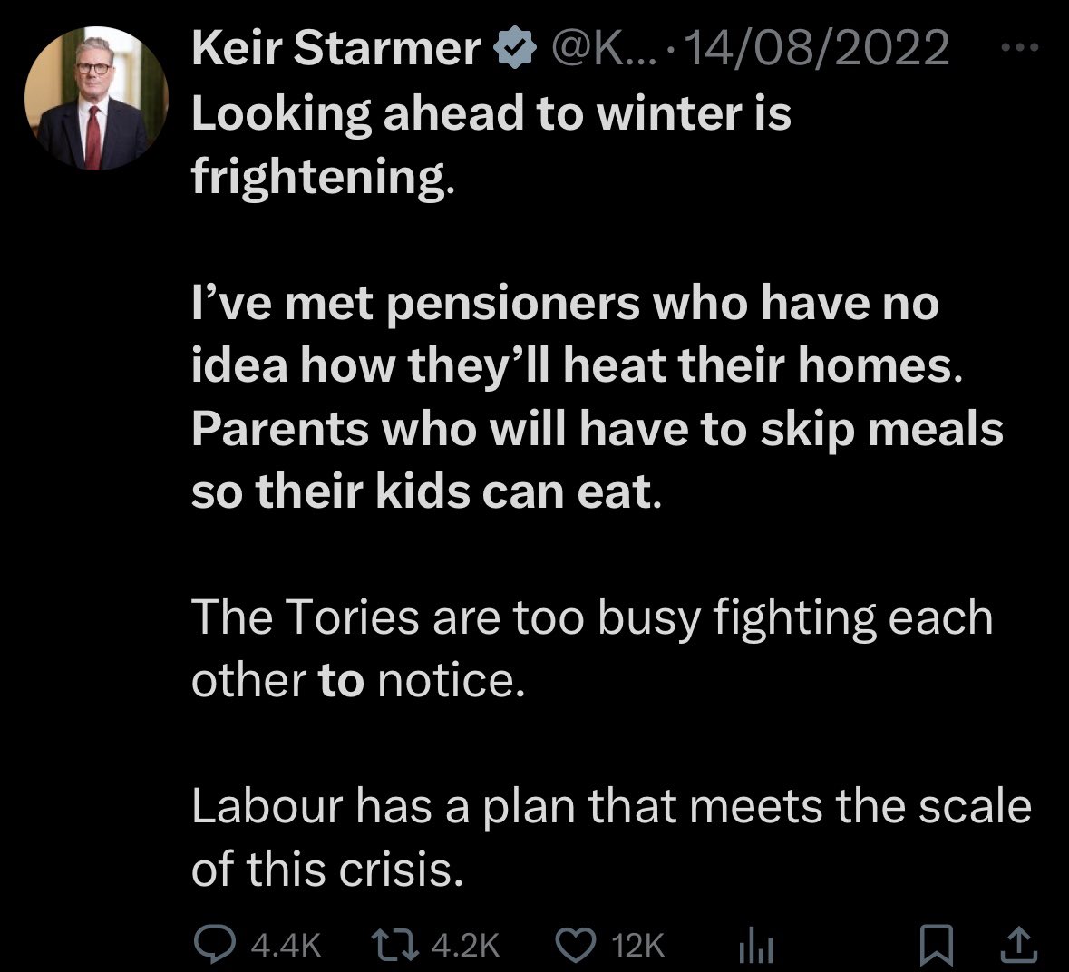 He posted this in August 2022. 
It hasn’t aged well.