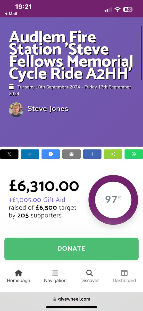 A2HH: 16/09/24,  Thank you so much to all our supporters! Together we have raised £6,310 (plus £1,005 gift-aid) towards our chosen charities of the Firefighters Charity and Brain Tumour Research. Donations can still be made at the following link - orlo.uk/t6EuF