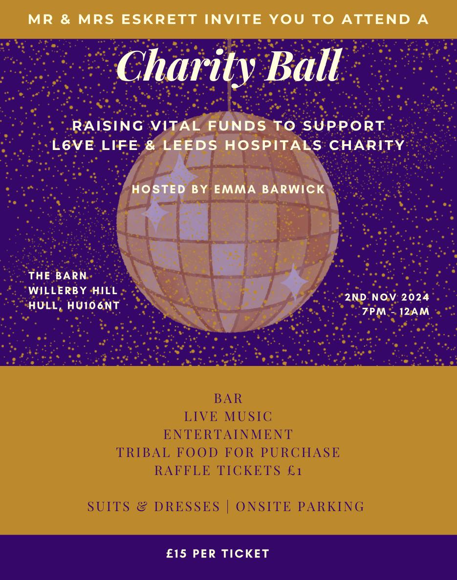Thank you to everyone who's bought tickets so far. Ticket sales in the first two weeks have been amazing 🥹 ❤️
Please reach out if interested 🥁🧡
<a href="/LDShospcharity/">Leeds Hospitals Charity</a> <a href="/cbrayleedshc/">Charlotte Leeds Hospitals Charity</a> <a href="/L6veLife/">Lee Newton</a>