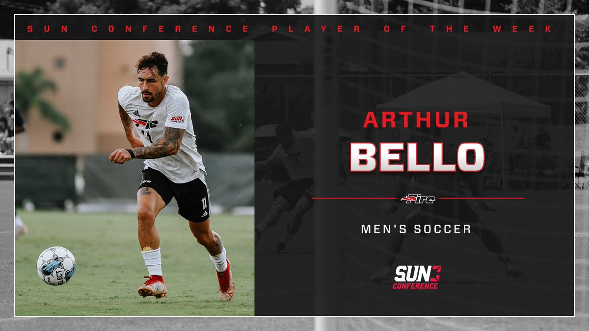SEUFireMSoccer's tweet photo. Congratulations to Arthur Bello for being named Men's Soccer Sun Conference Offensive Player of the Week!

#FuelTheFire🔥 https://t.co/gyJbL6T359