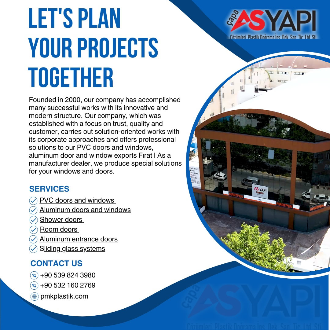 pmkplastik's tweet image. LET'S PLAN YOUR PROJECTS TOGETHER
* PVC doors and windows
* Aluminum doors and windows
* Shower doors
* Room doors
* Aluminum entrance doors
* Sliding glass systems

CONTACT US
+90 532 363 84 69
+90 532 160 27 69
pmkplastik.com

#pvcwindow #pvcdoor #upvcdoor #upvcwindow