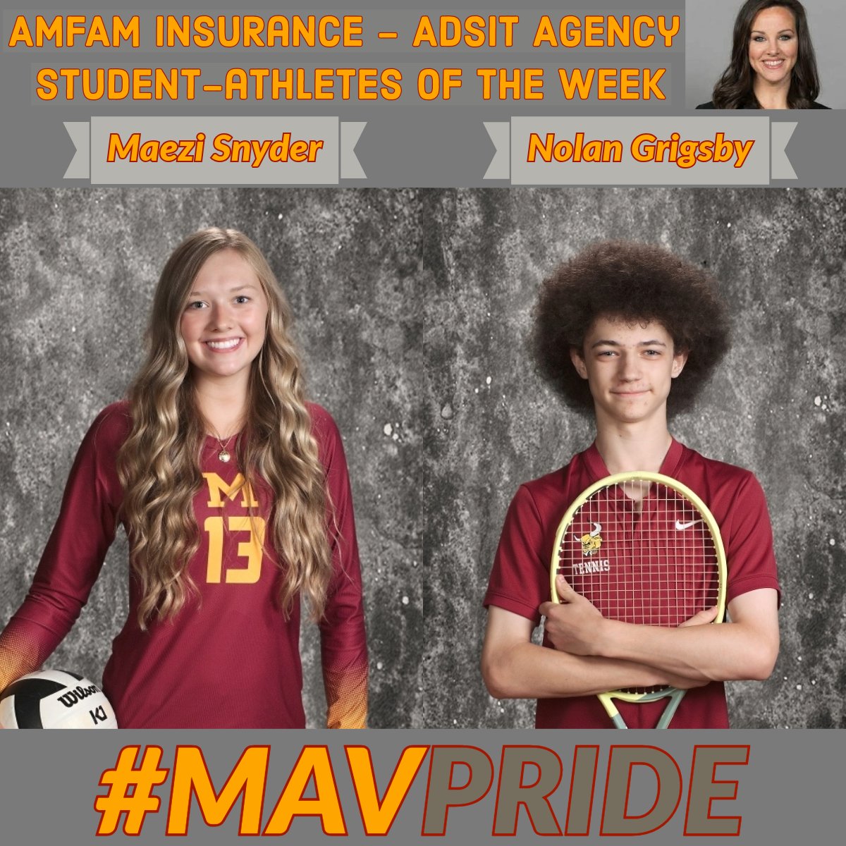 Congratulations to our <a href="/amfam/">American Family Insurance</a> Adsit Agency SAOTW:  Maezi Snyder and Nolan Grigsby!  🤘〽️🎾🏐

Click the link below to read more about their amazing accomplishments 👇👇👇

mccutcheonathletics.com/Article/38069