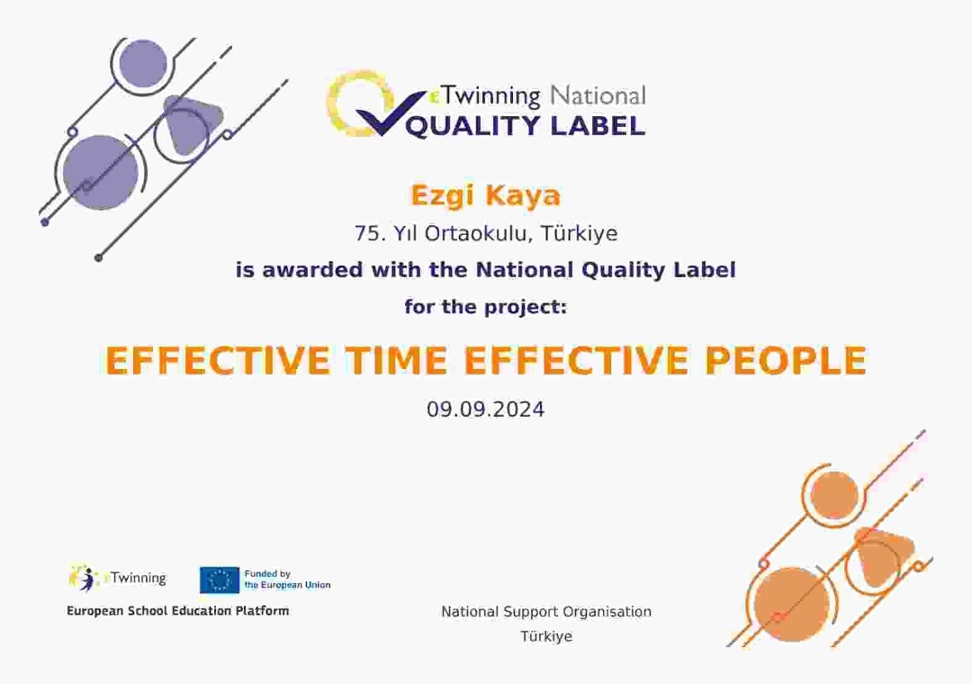 Okulumuz e-Twinning Projesi "Effective Time Effective People" Ulusal Kalite Etiketi Ödülü almıştır.
Öğretmenimiz Ezgi KAYA'yı ve öğrencilerimizi tebrik ederiz.
<a href="/tcmeb/">Millî Eğitim Bakanlığı</a> <a href="/istanbulilmem/">İstanbul İl Millî Eğitim Müdürlüğü</a> <a href="/MemGungoren/">Güngören İlçe Millî Eğitim Müdürlüğü</a> <a href="/_ferhat_ozturk/">Ferhat Öztürk</a> <a href="/kenan_0025/">Kenan Sarıavcı</a> <a href="/Ezgi_Kaya_19/">Ezgi Kaya</a> <a href="/eTwinning_ist/">eTwinning İstanbul</a> <a href="/etwinning_g/">eTwinning GÜNGÖREN</a>