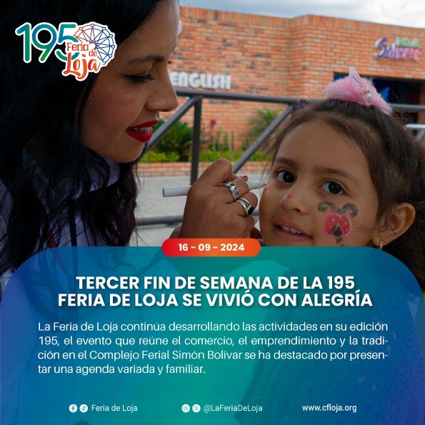🌟 ¡La #195FeriaDeLoja sigue celebrando el comercio, el emprendimiento y la tradición! 🎉Con una agenda variada y pensada para toda la familia, ya hemos recibido a 204 mil visitantes. 
👉Lee la nota completa: cfloja.org/2024/09/16/