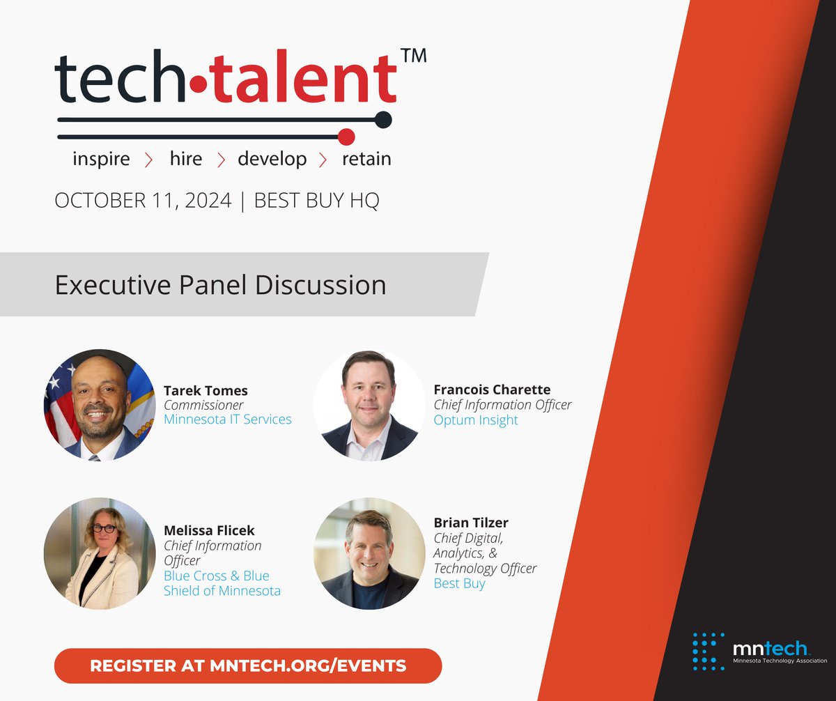 At Tech Talent 2024, we're bringing together some of the most impactful leaders to dive into issues facing our tech talent landscape. Don't miss our Executive Panel discussion with 4 brilliant CIOs! Register here: mntech.org/tech-talent-20…