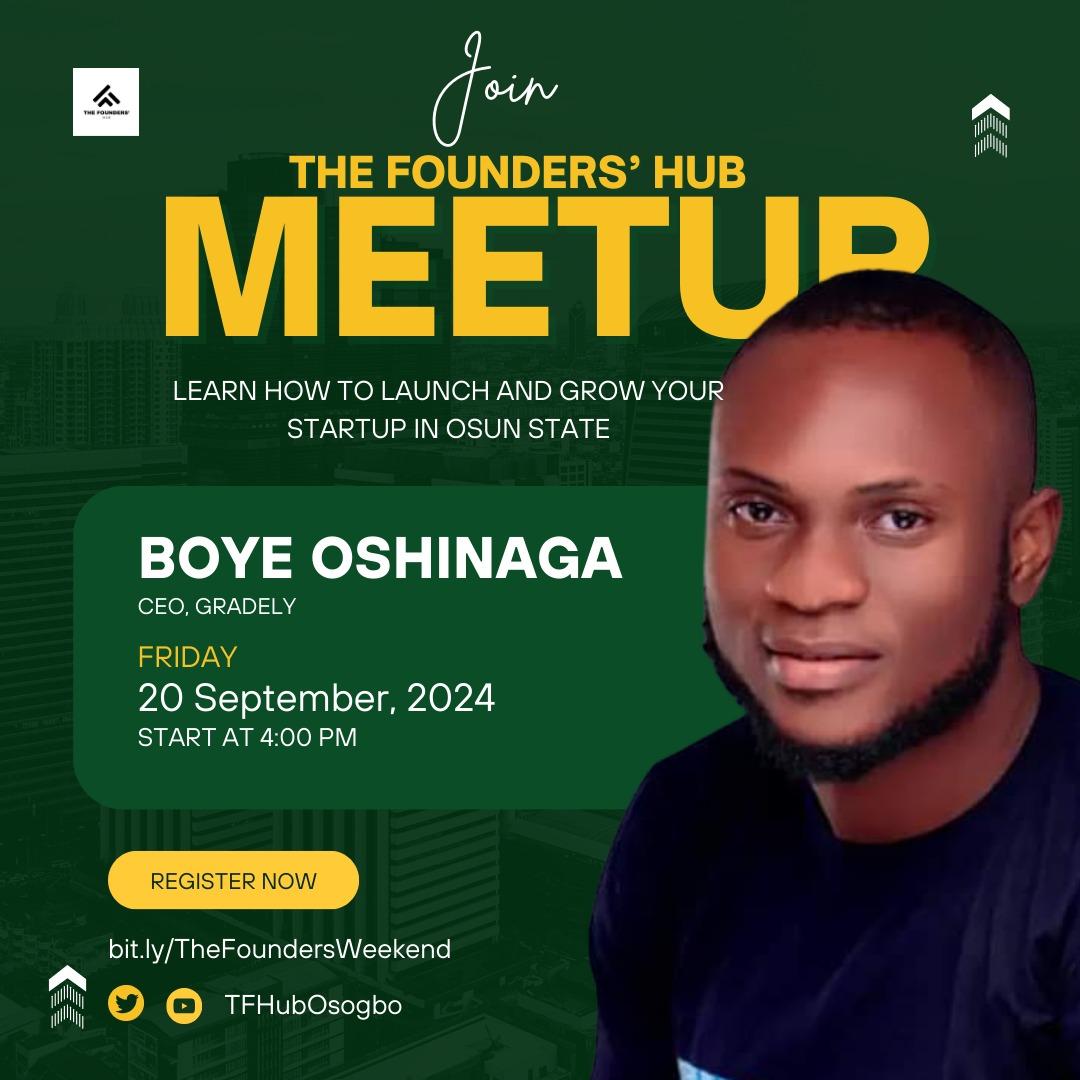 ajohfem's tweet image. Learn from Boye Oshinaga, CEO of Gradely, on Sept 20th at The Founders&apos; Hub, Osogbo! Start &amp;amp; scale your startup with insights tailored to Osun State&apos;s tech ecosystem. Register: bit.ly/TheFoundersWee…  #Startups #OsunTech