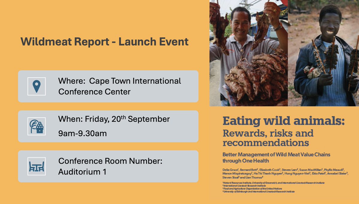 What are you up too? We have been gearing up for #WOHC2024.... are you ready? Come say hello to us and visit us at the <a href="/ILRI/">ILRI.org</a> booth, come to our pre-congress session to launch the #wildmeat report details below! 
<a href="/WOHCongress/">World One Health Congress</a> <a href="/GlobalOHC/">Global One Health Community</a> <a href="/OHRECA_ILRI/">One Health Centre in Africa</a> <a href="/OHinAction/">One Health in Action Initiative</a> <a href="/FAO/">Food and Agriculture Organization</a> #OneHealth