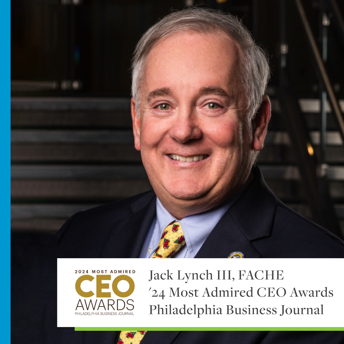 Main Line Health (@mainlinehealth) on Twitter photo Congratulations to Main Line Health President and CEO, Jack Lynch, FACHE, on being named one of the 2024 Most Admired CEO recipients by <a href="/PHLBizJournal/">Philadelphia Business Journal</a>! This prestigious recognition is a testament to Jack’s visionary leadership and unwavering dedication since 2005. Congratulations to Main Line Health President and CEO, Jack Lynch, FACHE, on being named one of the 2024 Most Admired CEO recipients by <a href="/PHLBizJournal/">Philadelphia Business Journal</a>! This prestigious recognition is a testament to Jack’s visionary leadership and unwavering dedication since 2005.