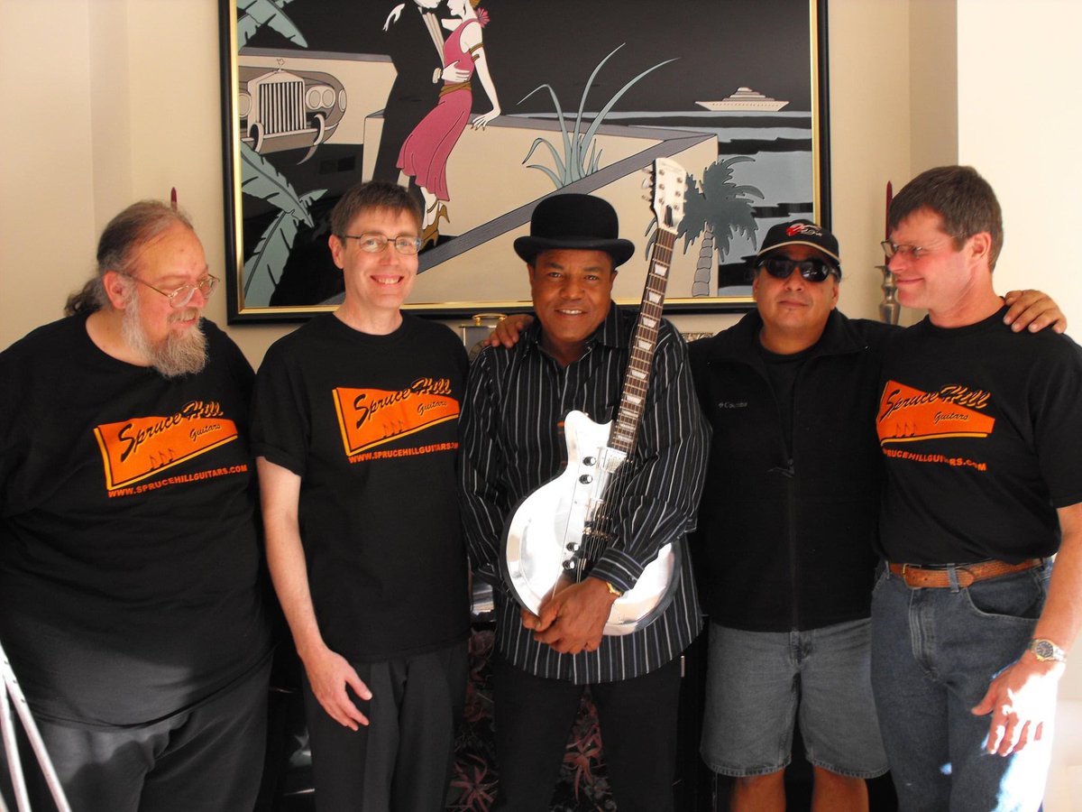 JYPSYEYE's tweet photo. Marty and I connected in fall of 2003 just as I was venturing out to work with the Hendrix band in Seattle Washington. From there it just snowballed we did the keeper of the flames Stratocaster in aluminum for Leon and not long after that Marty did the Danelectro for Tito Jackson https://t.co/jwFVtsxmA5