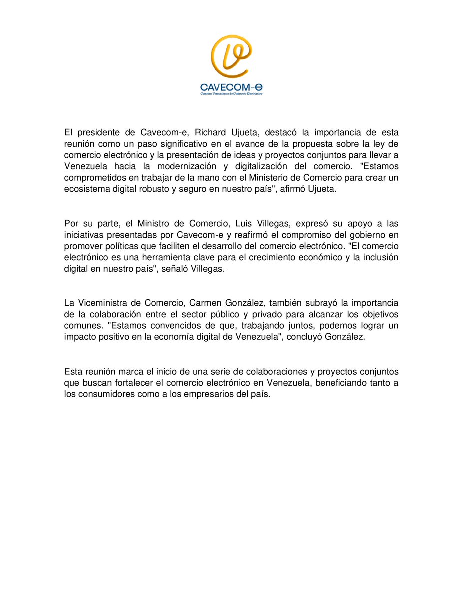 Visita Oficial de la cámara Venezolana de comercio electrónico al Ministerio del Poder Popular de Comercio Electrónico