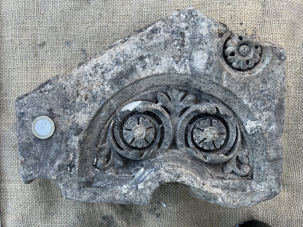 Beautiful finds &amp; weather today. Therese was volunteering today and uncovered this piece of gorgeous decorative stone door casing from between the porch and the main hall of the mansion. Let’s hope the weather and our luck continues for the TY students tomorrow🌞!