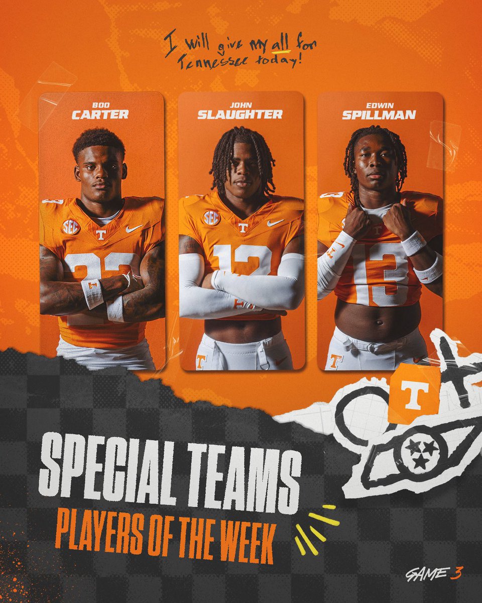 Tennessee Football (@vol_football) on Twitter photo ππ©πππ’ππ₯ ππππ¦π¬ ππ₯ππ²ππ«π¬ π¨π ππ‘π ππππ€
<a href="/boo_Carter6/">Boo Carter</a>
<a href="/JohnSlaughter_/">John Slaughter β</a>
<a href="/ESpillman13/">Edwin Spillman πΈπ±</a>
#GBO π ππ©πππ’ππ₯ ππππ¦π¬ ππ₯ππ²ππ«π¬ π¨π ππ‘π ππππ€
<a href="/boo_Carter6/">Boo Carter</a>
<a href="/JohnSlaughter_/">John Slaughter β</a>
<a href="/ESpillman13/">Edwin Spillman πΈπ±</a>
#GBO π