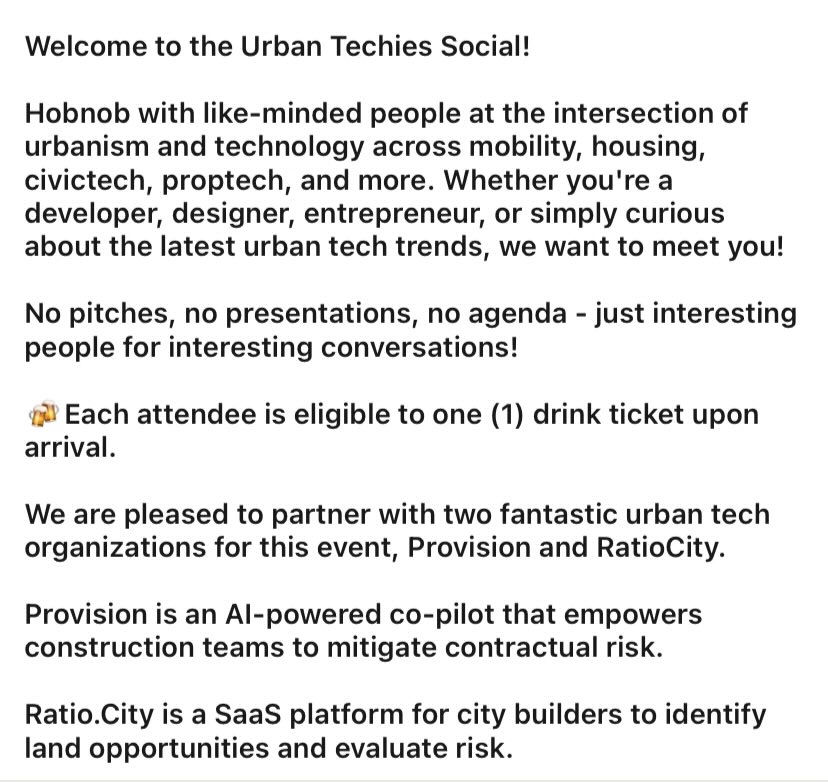 The folks behind Urban Techies are putting together another fantastic event on Thursday, October 17. 5.30pm to 8.30pm

UT Social #16 Fall Edition

Click the link below to register! linkedin.com/events/urbante…

h/t <a href="/brittafilters/">Brittany Lee</a> <a href="/chrisjamesdrew/">Chris Drew</a>
