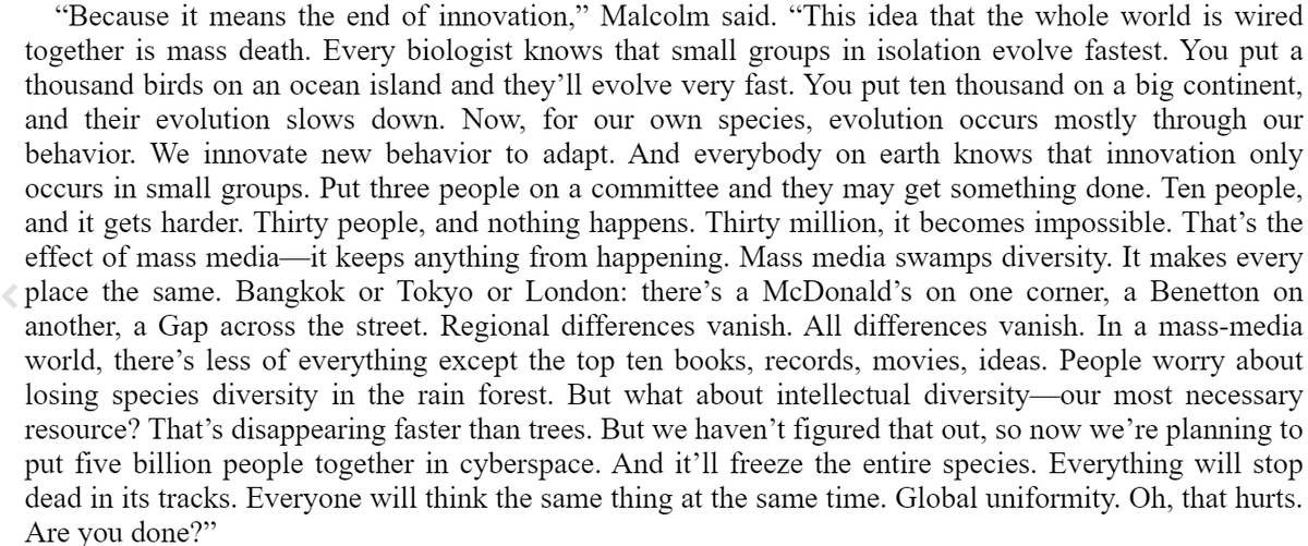 DelicateSwarm's tweet photo. Quite being decades ahead of the curve, Michael Crichton, you're hurting my brain. https://t.co/C2gnx7tEoH