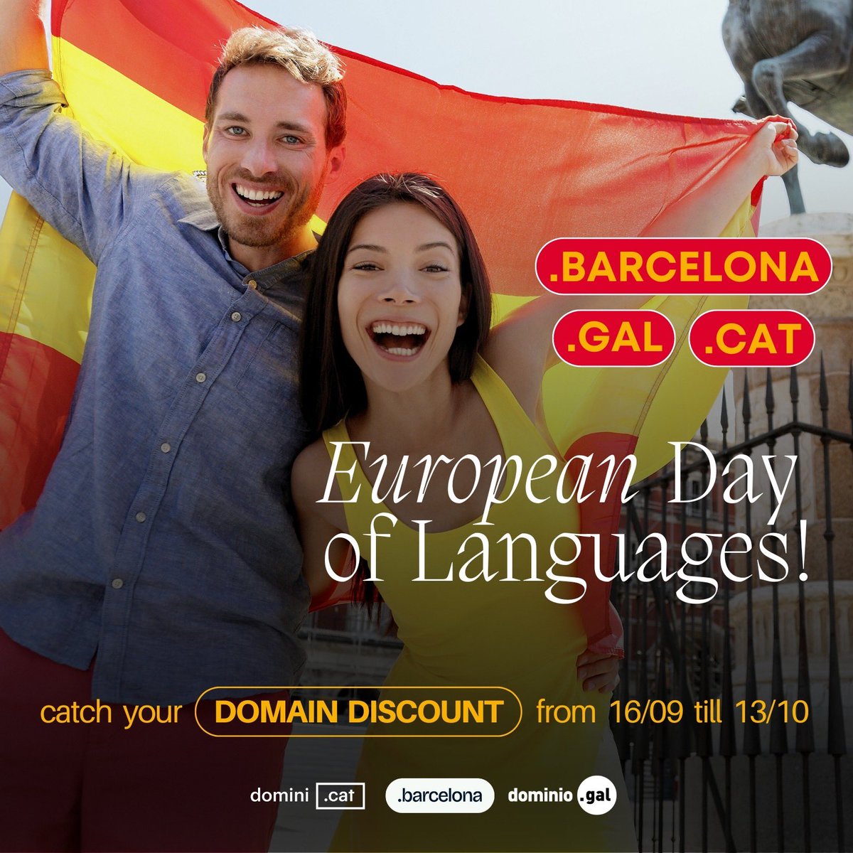 💃🏻Let’s celebrate European Day of Languages together! To honor the rich diversity of languages, we're offering special discounts on .GAL, .CAT, and .BARCELONA domains! 🎉
👉Catch the best prices until October 13!
subreg.cz/en/cenik-domen/