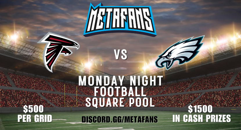 chatrevoked's tweet photo. 🎉@metafansnft🎉Monday Night!
☑NFL MNF Square Pool $500/grid💰
☑️Qualify/Mint https://t.co/1TMBMokCNH
☑️Info in Discord: https://t.co/C9wPKT1Ov3
☑️Like, RP Comment🙏
#ETH #NFT #Poker #Sports https://t.co/SwVWUTvigO
