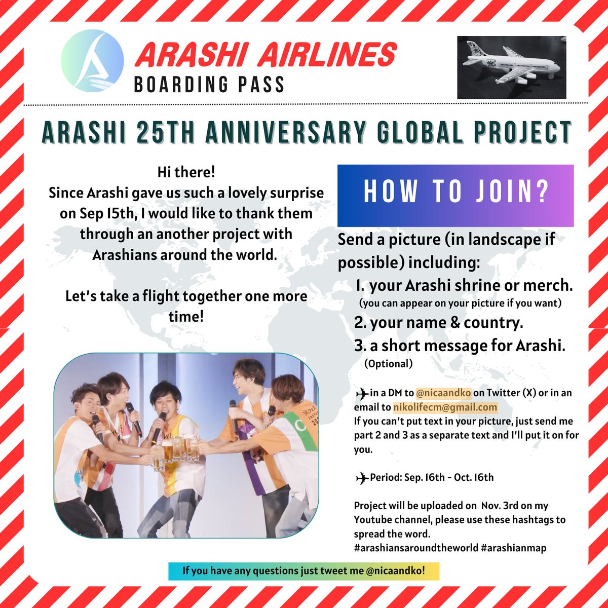 nicaandko's tweet photo. Hi Arashians, this is your captain speaking! 
I'll be doing another Arashian Map project so please join me once again in this journey to show Arashi we're still here! I'd be thrilled if you spread the word. Thanx🥰
#arashiansaroundtheworld #arashianmap https://t.co/wOVT8xoaMn