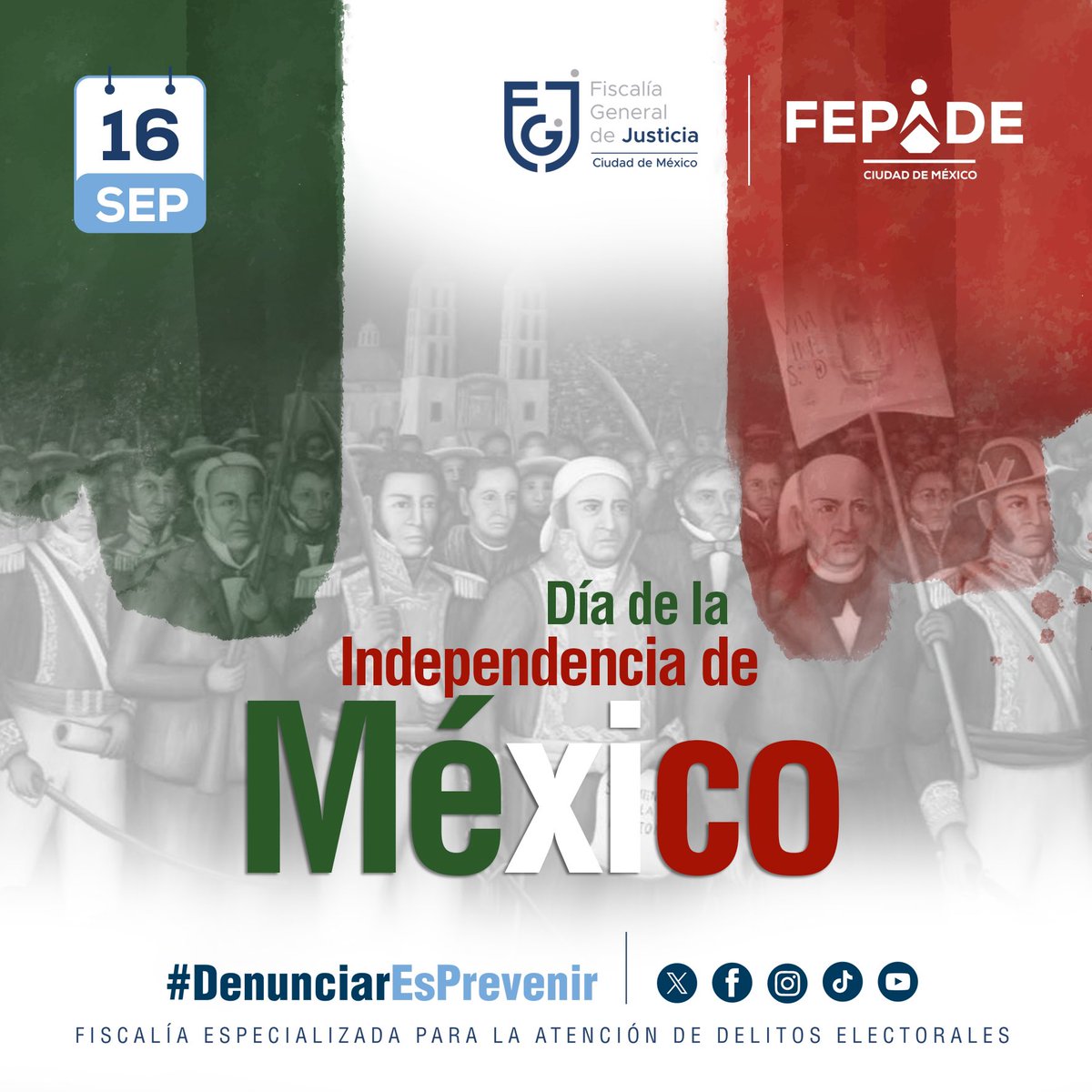 Hoy #16DeSeptiembre conmemoramos el 214 aniversario del #DíaDeLaIndependencia.
Honremos el legado de nuestra soberanía y la valentía de quienes lucharon por ella. 
🇲🇽🇲🇽 ¡Viva México! 🇲🇽🇲🇽