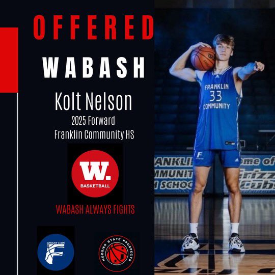 Congrats to 6’7” Forward Kolt Nelson on his offer to Wabash!