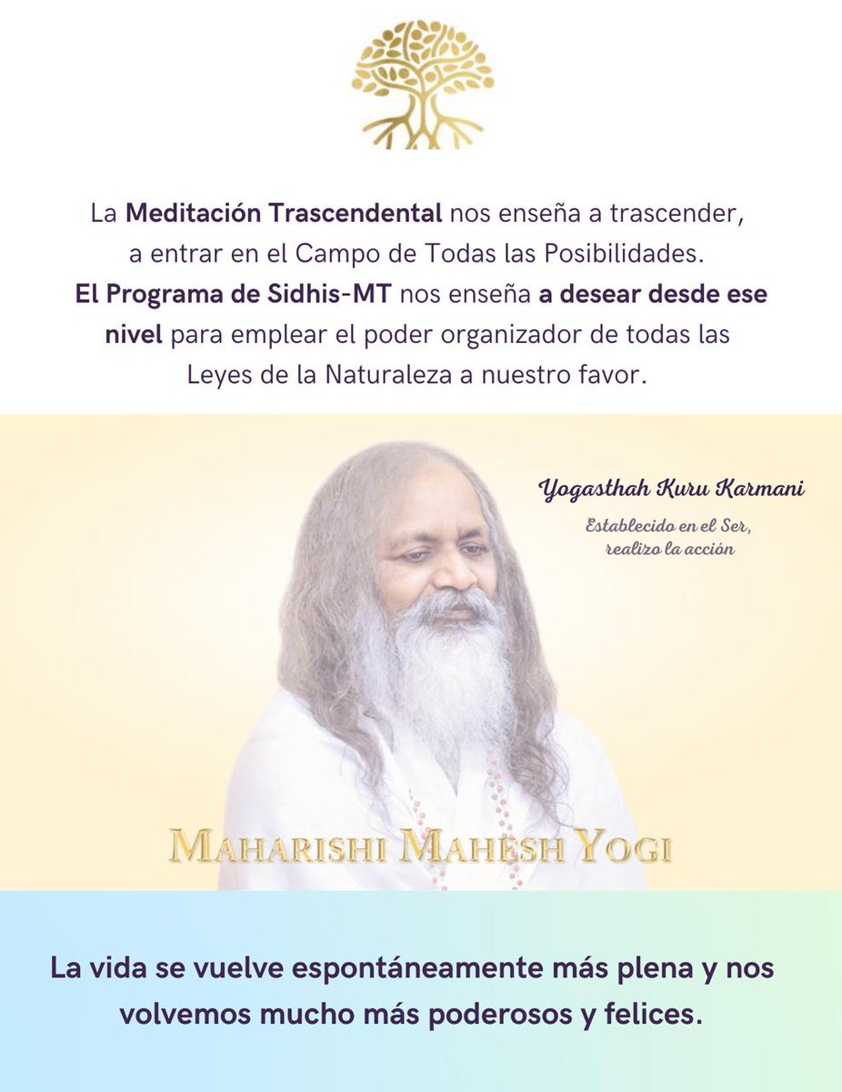 Aprende a desear desde el campo de todas las posibilidades
Curso de Sidhis MT Noviembre 2 a Diciembre 15
¡INSCRIBETE YA!
Para más información WhatsApp 553422 1780