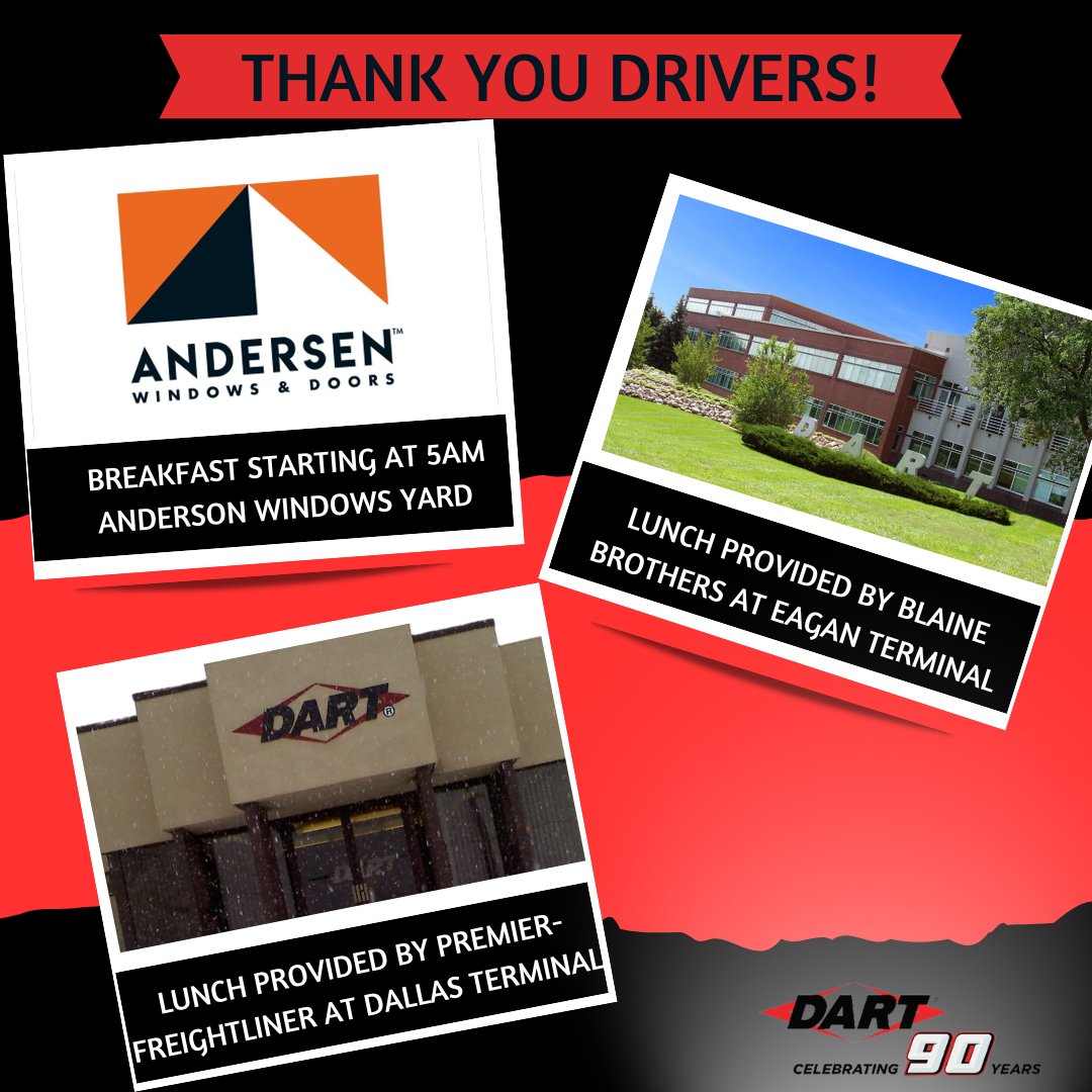 TheDartNetwork's tweet photo. 🚘🍳🍔 Calling all drivers! 🙌It's #DriverAppreciationWeek and we want to show our gratitude for your hard work and dedication. 🙏 Join us for a delicious breakfast starting at 5am  and lunch at 2 locations to refuel and recharge for the road ahead. 🚚 https://t.co/H5VfGCAqfB