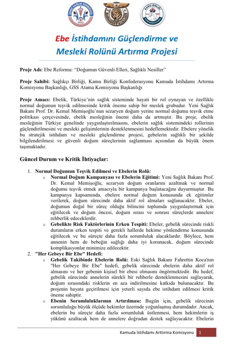 Ebeler ve sağlık camiası olarak sağlıkta olan çalışan eksikliğinin giderilmesini ve istihdam sağlanmasını bekliyoruz
Her gebeye bir ebe projesi aktif hale getirilmeli #Memişoğlu100BinAtama