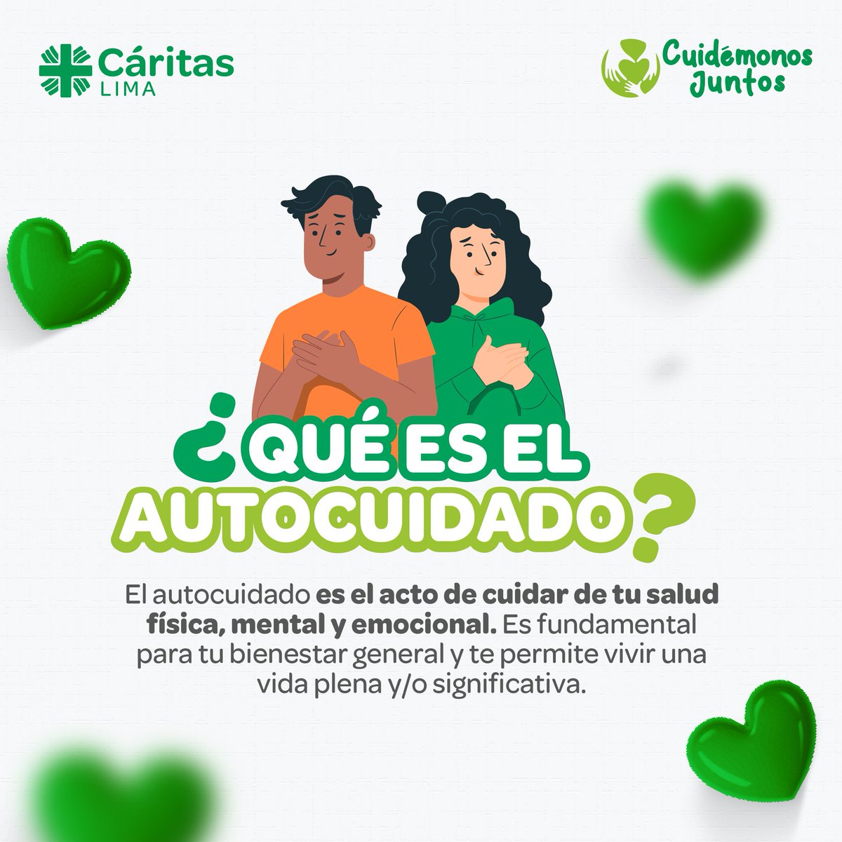 💚 ¿Qué es el Autocuidado? 💚

El autocuidado es cuidar tu salud física, mental y emocional. 🌱 Es la clave para una vida equilibrada.
Cuando te cuidas a ti mismo, también estás cuidando a los demás.
Cuidémonos juntos 💚