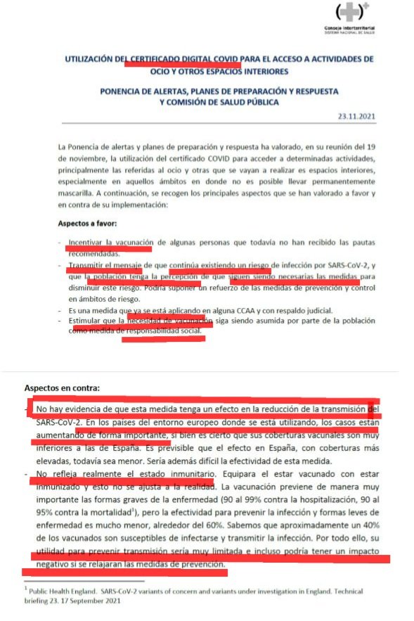 Según el informe del CCAES, el Pasaporte tenía las VENTAJAS de:

-Incentivar la vacunación
-Transmitir el mensaje de que continúa el Riesgo
-"Que ya se está haciendo"
-Aumentar la NECESIDAD de vacunarse bajo Presión de Grupo

Desventajas:
No sirve de NADA

Naturalmente, hubo Pase