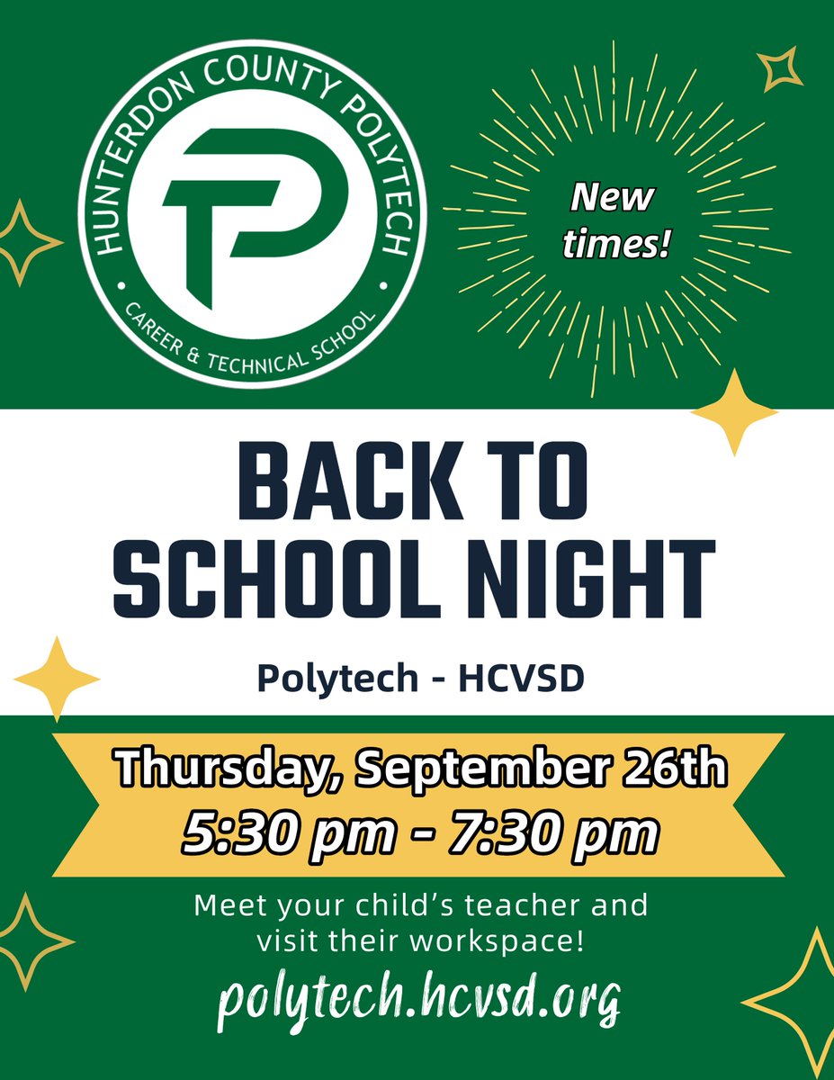 New time --&gt; 5:30 pm to 7:30 pm. Same day, change in time. See you there! #hcvsd #hcpolytech #backtoschoolnight