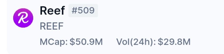 The__Solstice's tweet photo. $REEF is one of the only coins that can reasonably 1000x this cycle. Top 100 is a given, top 10 is programmed. 

50 bil+ for peak bull for the blockchain that will effectively replace everything.

There is no second best. Time to sell $ADA, $MATIC, &amp; $ETH for @Reef_Chain. https://t.co/nNnStS7oSx