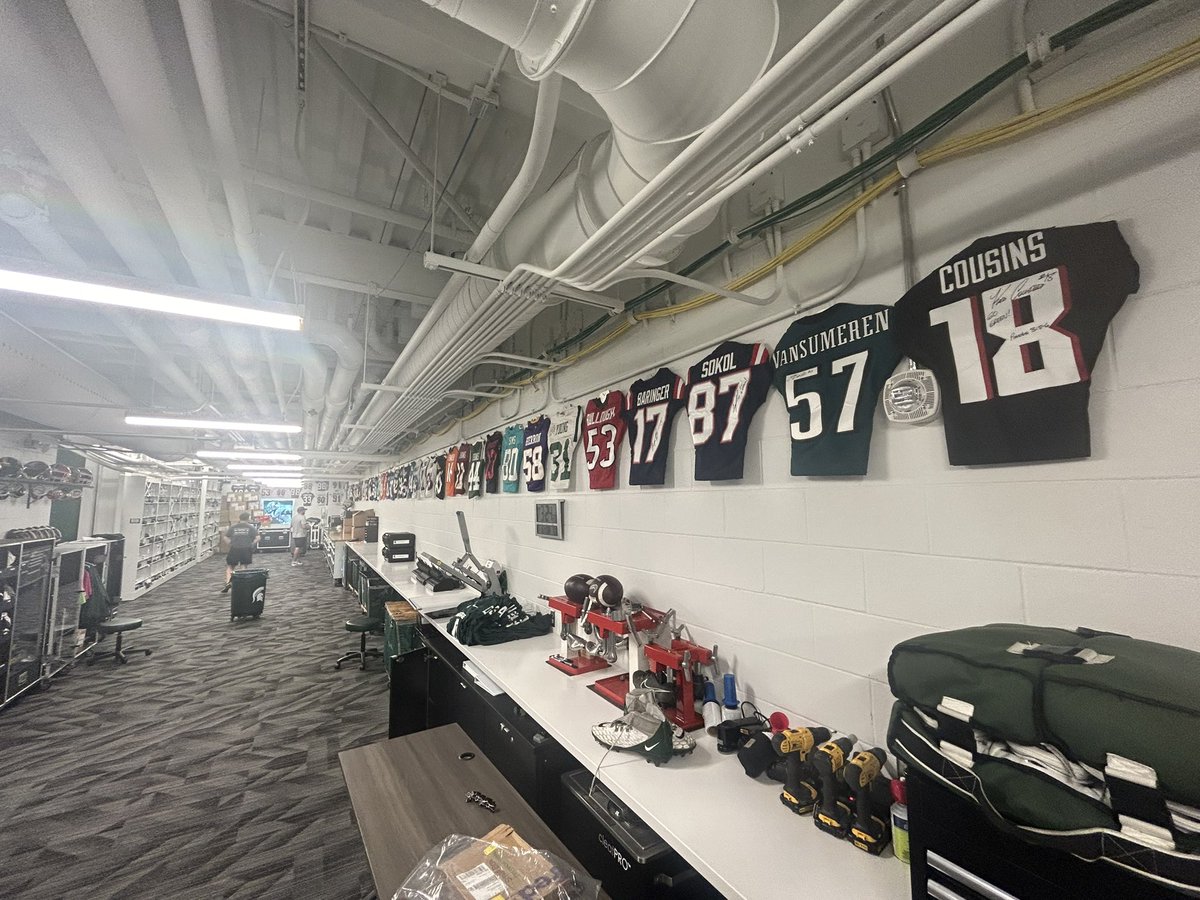 SpartanFB_eq's tweet image. Thanks to Kirk for sending his new jersey to add to our Spartans in the NFL Wall! Good luck tonight on MNF! @KirkCousins8