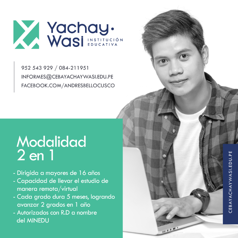 CEBAYachayWasi's tweet photo. Introduciendo la modalidad única en el Perú la 2 en 1, acabaras la secundaria en 2 años y con profesores de universidad así como también expertos y pioneros en la modalidad. https://t.co/no9jDfChS0