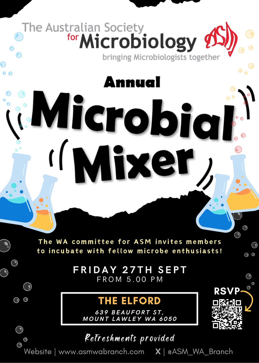 The best way to culture a community of #microbiology enthusiasts is to get together and chat!

🧪🫧Come along to our Microbial Mixer!🧪🫧

An informal and laid-back event where you can catch up with colleagues and meet new micro friends✨

RSVP essential: trybooking.com/events/landing…