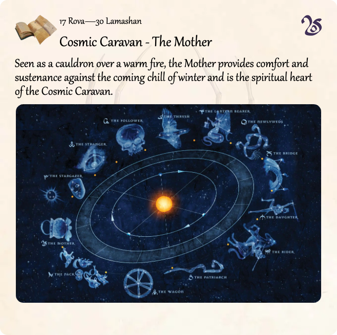 GolarionToday's tweet photo. 17 Rova—30 Lamashan: Cosmic Caravan - The Mother
#CosmicCaravan
https://t.co/jNm2ZWatkh
Seen as a cauldron over a warm fire, the Mother provides comfort and sustenance against the coming chill of winter and is the spiritual heart of the Cosmic Caravan. https://t.co/XP1GjtPWSk