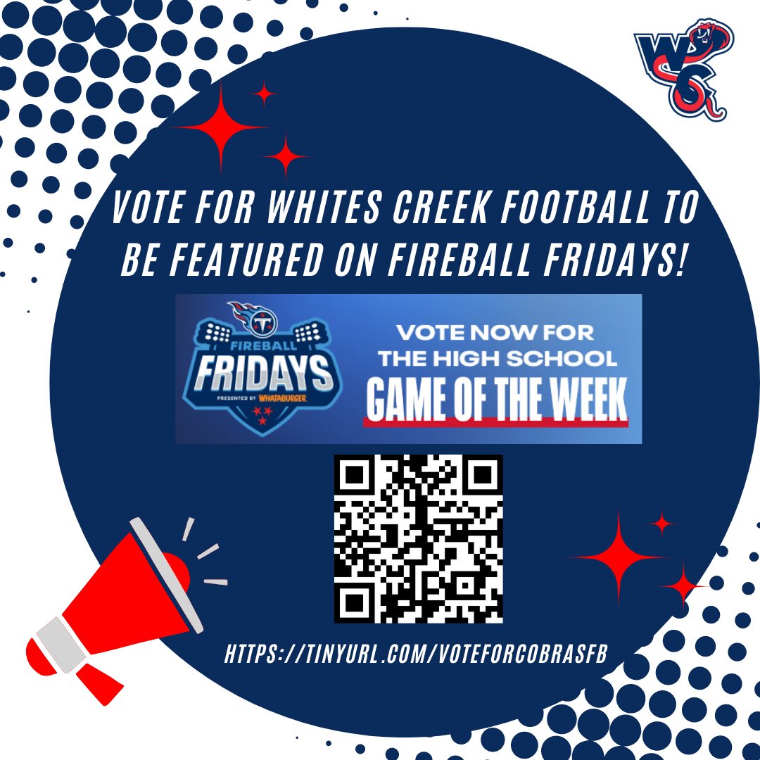 We are excited to be nominated for Fireball Fridays Game of the Week presented by the Tennessee Titans!! Please vote for our Cobras to win! Voting ends Wednesday. You can vote more than once!!!