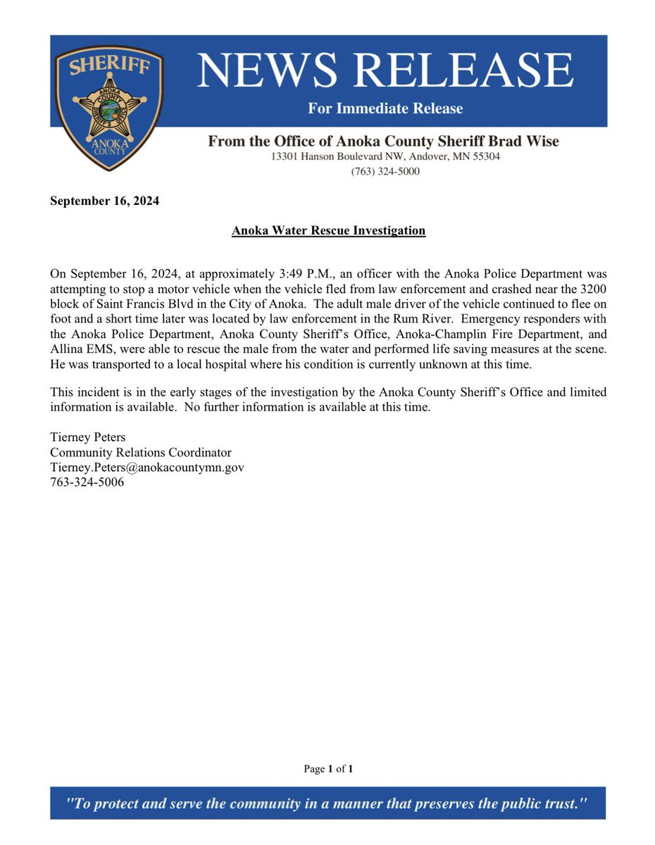 Anoka Police Dept tweet media