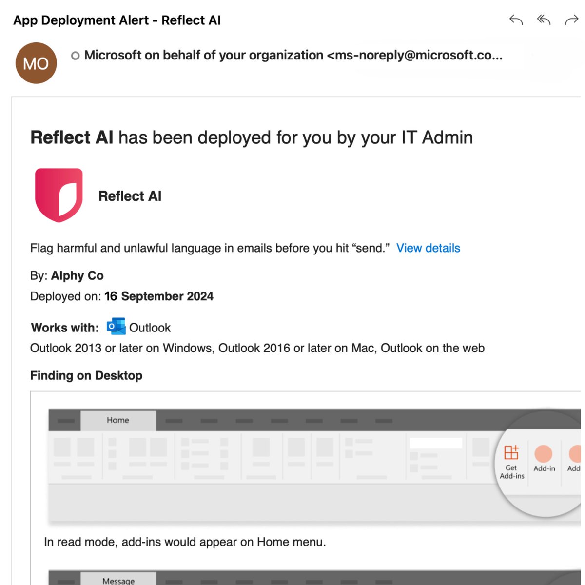 alphy_co's tweet image. Admins can easily deploy #ReflectAI across their entire organization in just a few clicks, alerting employees for immediate use and ensuring real time protection against harmful and unlawful language. 📧