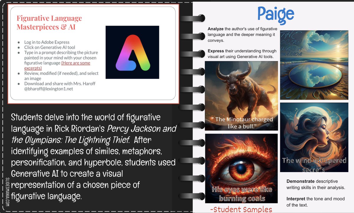 Ss are diving into the world of Percy Jackson, using <a href="/AdobeExpress/">Adobe Express</a> generative AI to illustrate figurative language. The results are stunning! They’re so engaged with it that I continue to receive amazing examples of their work even after school hours.   #innovateoutsidethebox