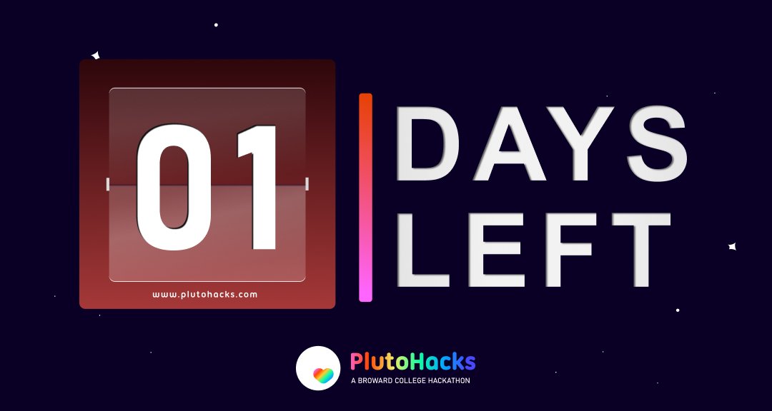 One day left before PlutoHacks start! It is not too late to register. Make sure to have a good night's sleep. We are going to have a busy weekend.
Visit: plutohacks.com
#hackathon #PlutoHacksBC #RiseCodeOvercome #BCProud #innovation