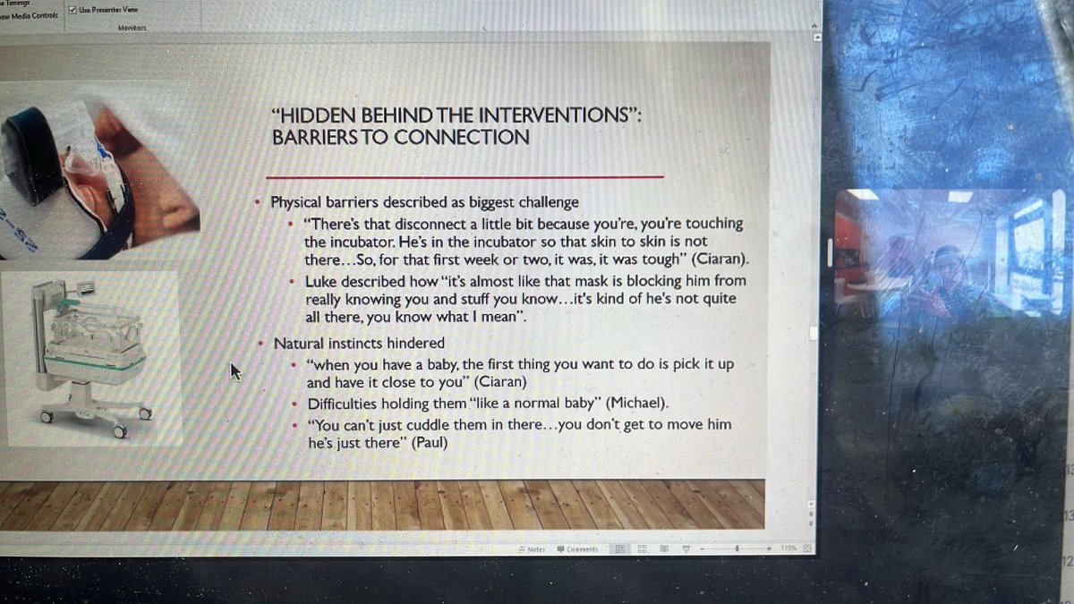 Dr Aisling Hagerty shared the journeys of #fathers during #NICU and feeling Hidden behind the interventions-barriers to communication with staff and the Biological desire to hold baby but couldn’t fully enjoy the experience too. Tendency to focus on machines rather than baby #NNU