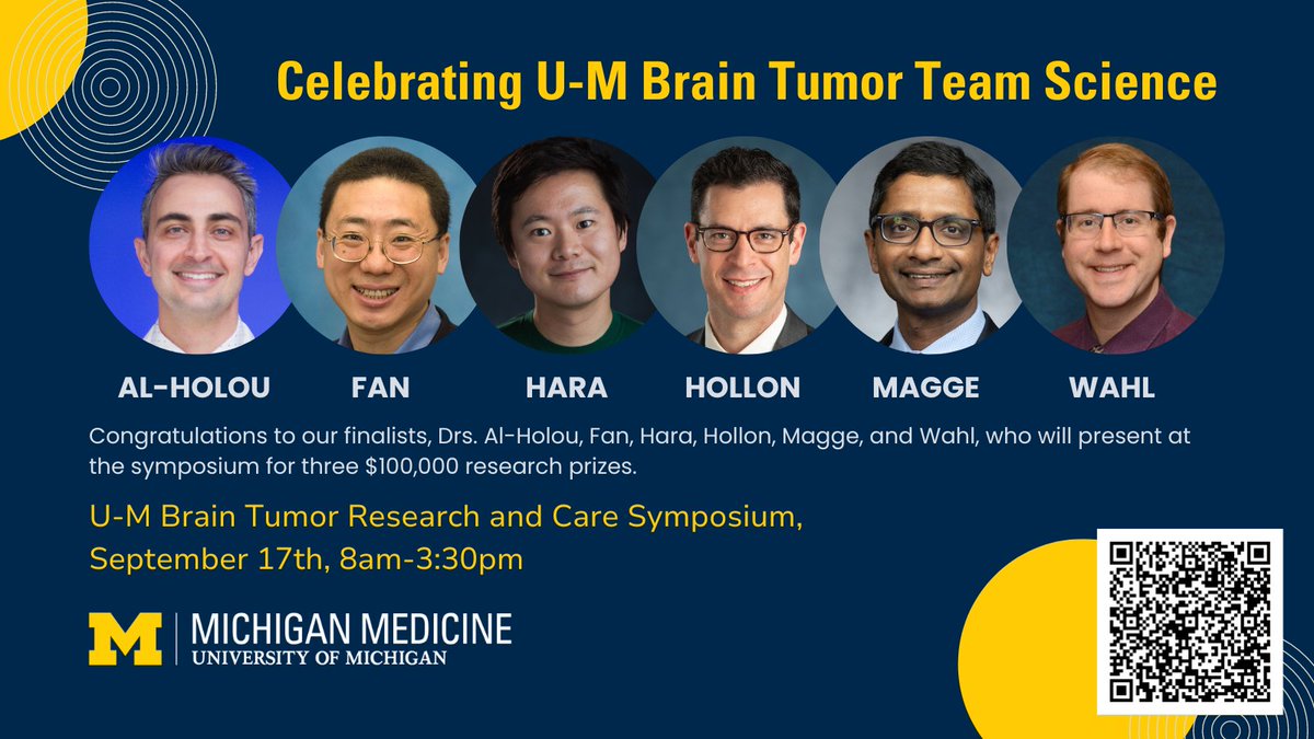 Michigan Neurosurgery (@umichneuro) on Twitter photo At tomorrow's inaugural #BrainTumor Research & Care Symposium, we welcome 6 of our world-renowned researchers to present & vie for 3 $100K research awards! Tune in to hear about their incredible work 👉 michmed.org/Y37Bg | <a href="/Wajd_MD/">Wajd N. Al-Holou, MD</a>, <a href="/ToddCHollon/">Todd Hollon</a>, <a href="/hara_toshiro/">Toshiro Hara</a>, <a href="/DanWahlMD/">Daniel Wahl</a> At tomorrow's inaugural #BrainTumor Research & Care Symposium, we welcome 6 of our world-renowned researchers to present & vie for 3 $100K research awards! Tune in to hear about their incredible work 👉 michmed.org/Y37Bg | <a href="/Wajd_MD/">Wajd N. Al-Holou, MD</a>, <a href="/ToddCHollon/">Todd Hollon</a>, <a href="/hara_toshiro/">Toshiro Hara</a>, <a href="/DanWahlMD/">Daniel Wahl</a>