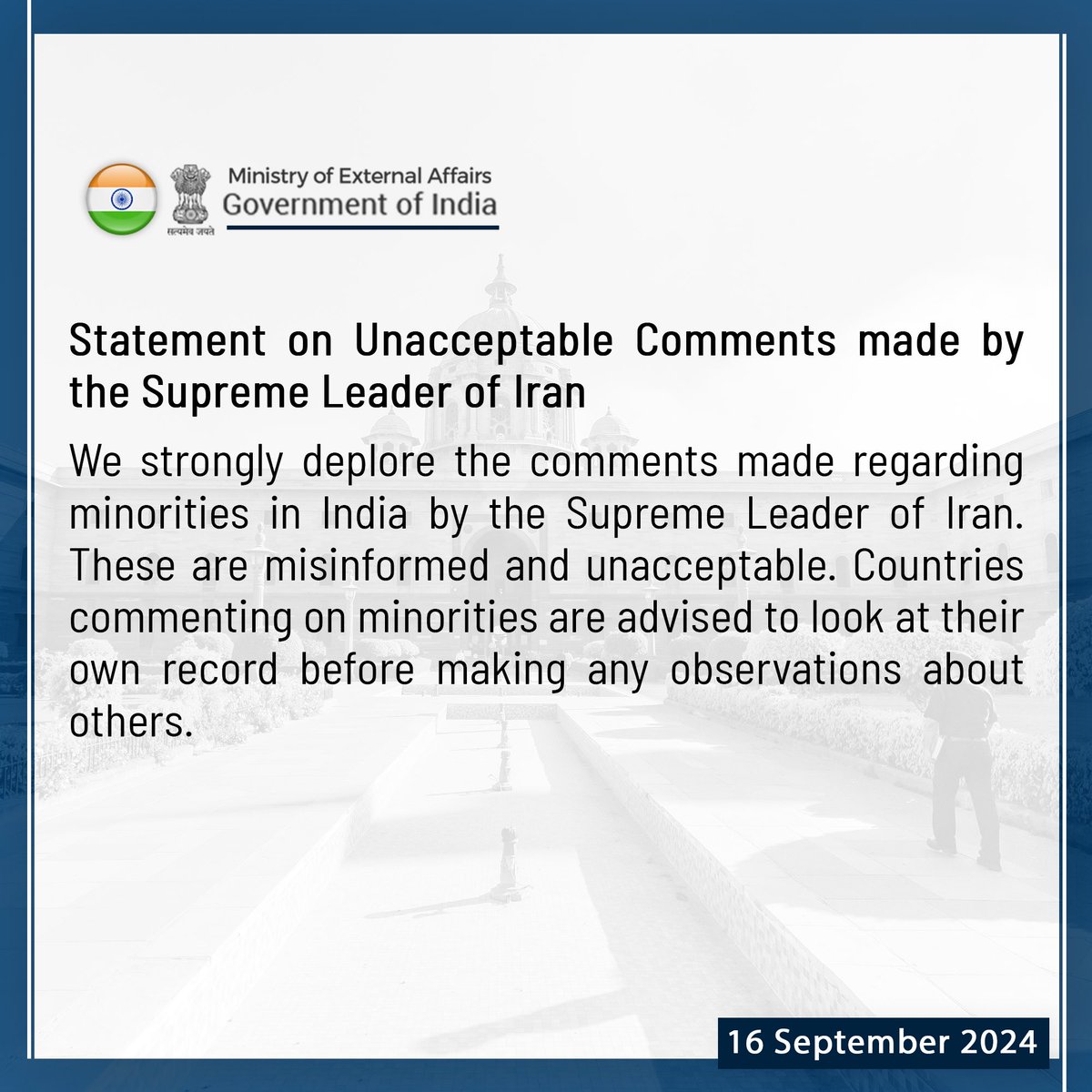 aatishparashar's tweet photo. 🔥 Supreme Leader of #Iran made an appalling comment on India. 

In response, India's Ministry of External Affairs clapped back, saying:

"Before lecturing others about minorities, some countries should take a hard look at their own track record." 💥 #Khamenei https://t.co/4Rv9lOQ83R
