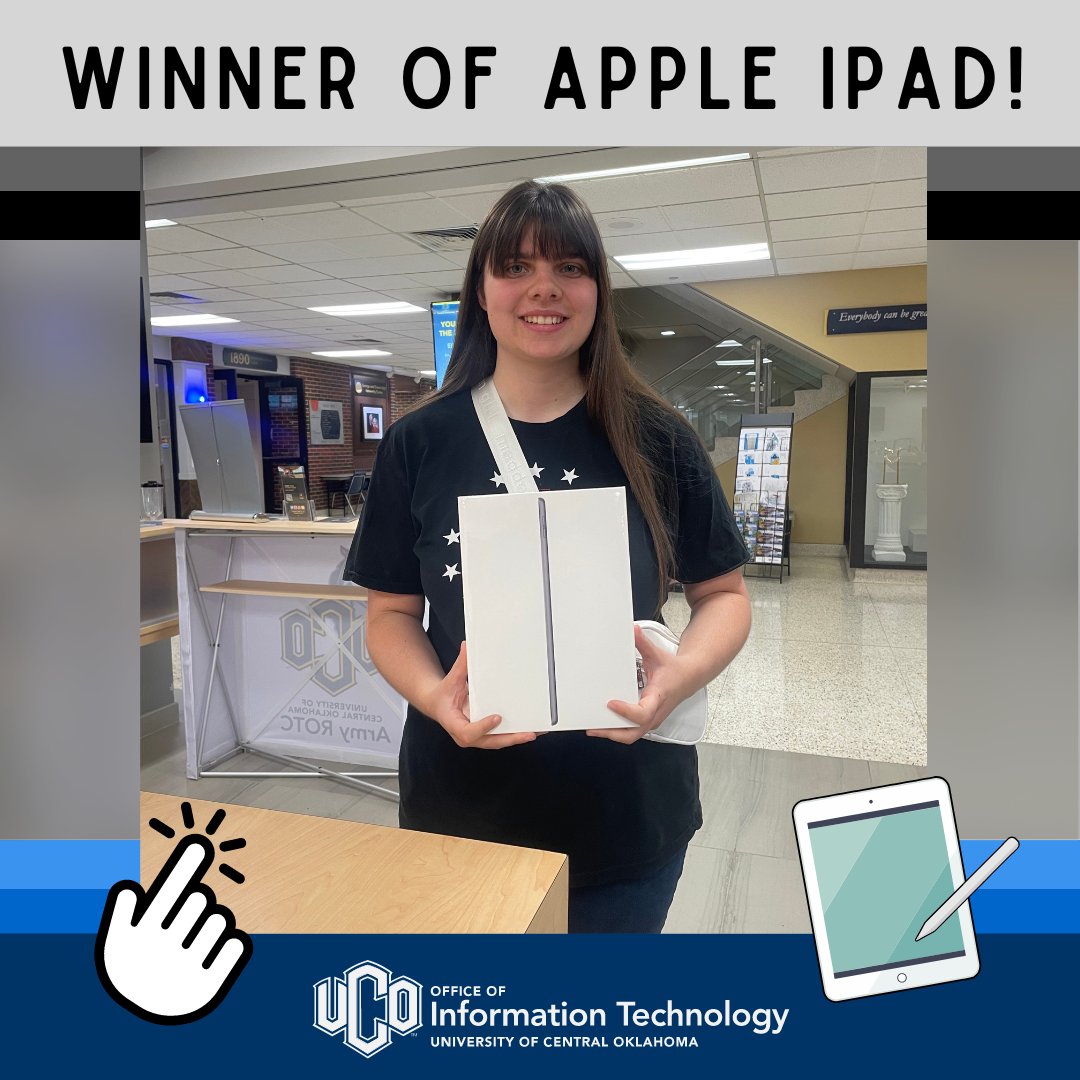 Congratulations to our winner for the OIT Tech Carnival giveaway of an Apple iPad, Brynn! Follow @centraloit to check on who won our last giveaway of a Nintendo Switch! 🤩 #OIT #Giveaway #iPad
