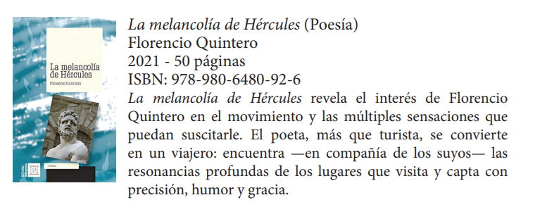 La melancolía de Hércules (2021) de Florencio Quintero 📖.    

Adquiere ya este #poemario a través de: editorialeclepsidra@gmail.com     

#CatálogoEclepsidra | <a href="/Eclepsidra5/">Editorial Eclepsidra (1994)</a>