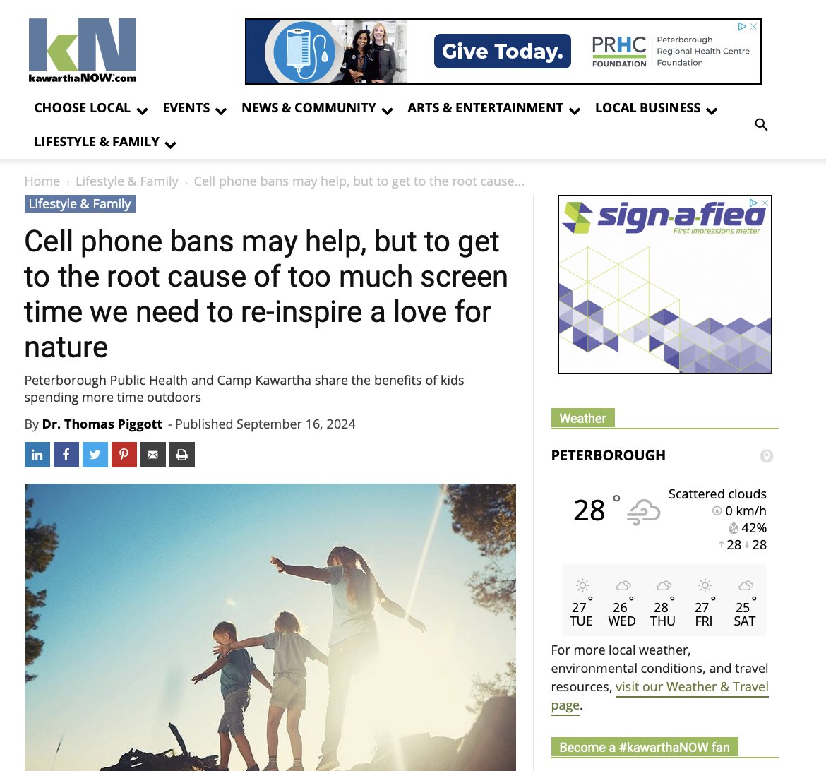 From <a href="/JacobRodenburg1/">Jacob Rodenburg</a> <a href="/CampKawartha/">Camp Kawartha</a> &amp; I:
Cell phone bans may help, but to get to the root cause of too much screen time we need to re-inspire a love for nature 🍃
kawarthanow.com/2024/09/16/cel…
